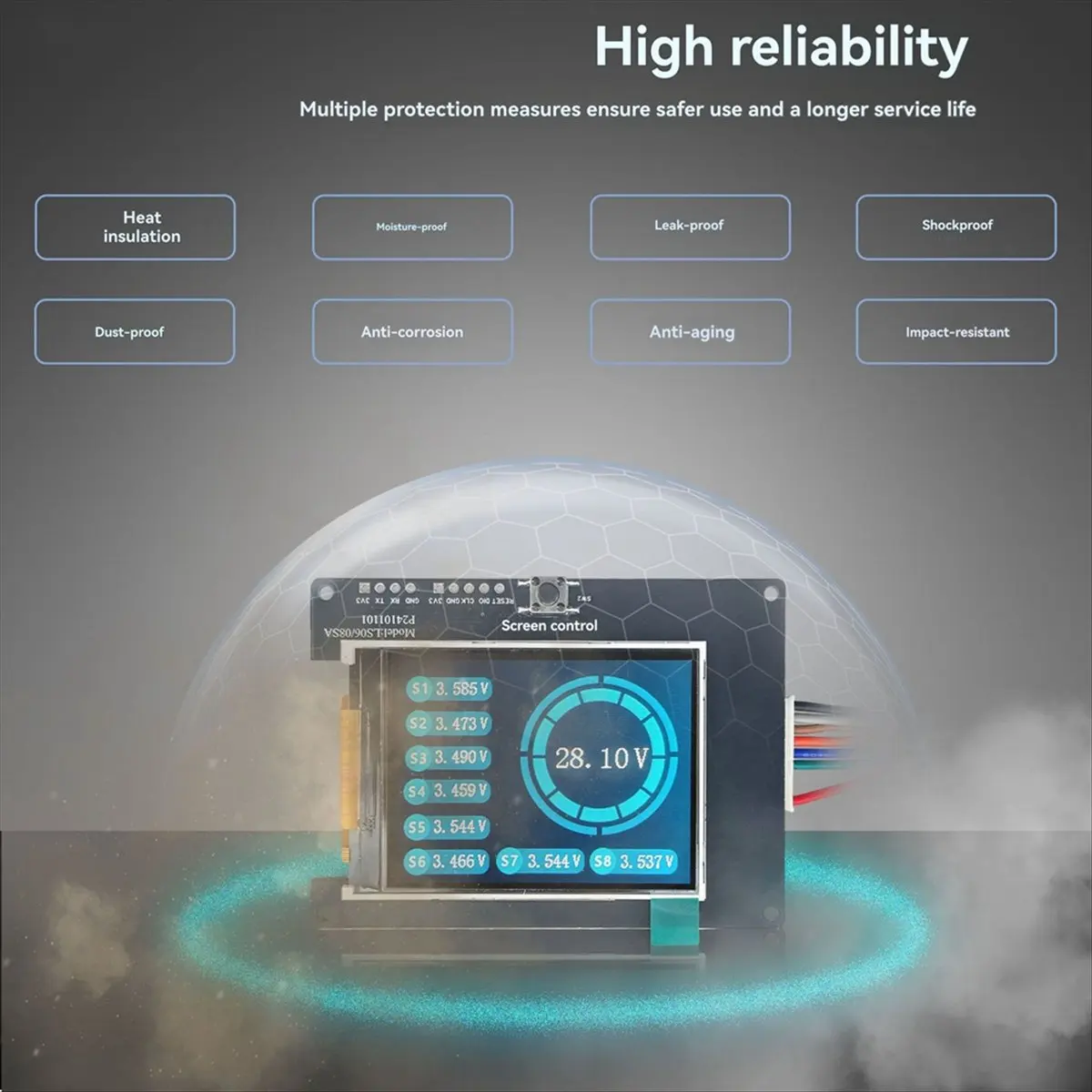 정시적인 8S 배터리 전압 획득 및 단일 스트링 전압, 리튬이온/리튬인산철/리튬토르늄산 배터리의 총 전압 표시