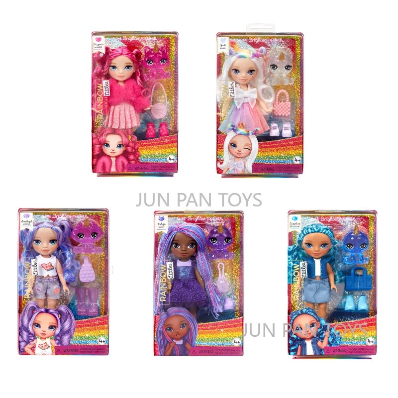 Rainbow High Littles Magenta Monroe Opal Raine Amethyst Willow Indigo Bailey Sapphire Bradshaw with Bag and Magic Pet Toys Dolls