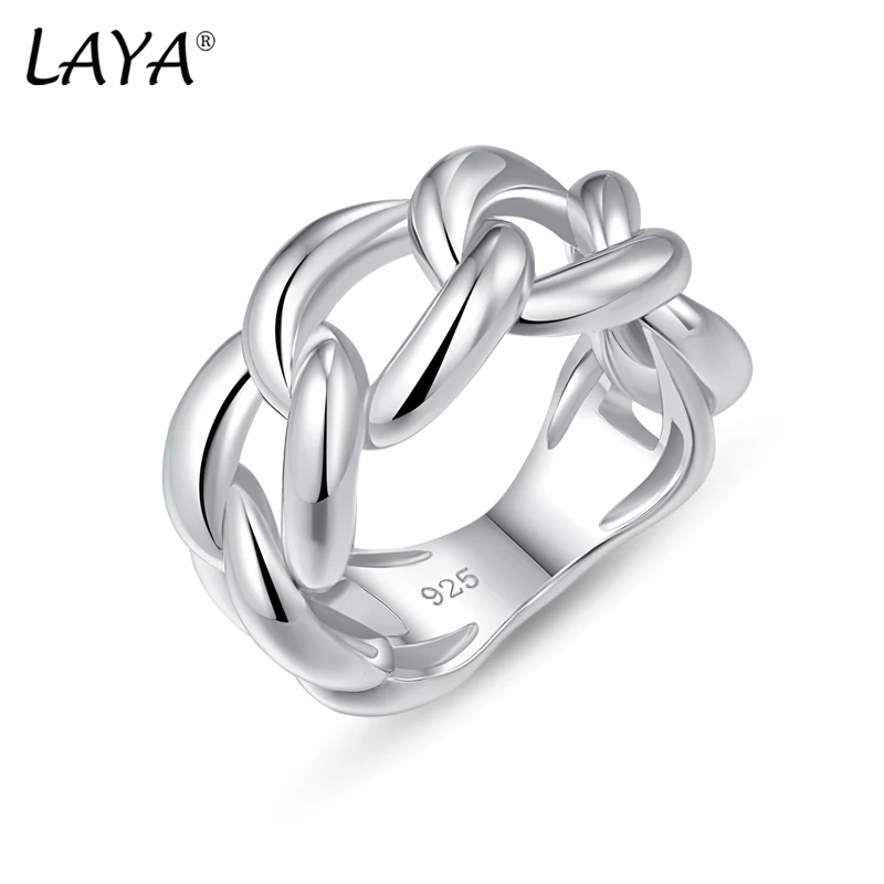 

LAYA 100% 925 Sterling Silver Cuban Chain Link Rings For Men Women Unique Design Plain Silver Original Modern Jewelry 2026 Trend