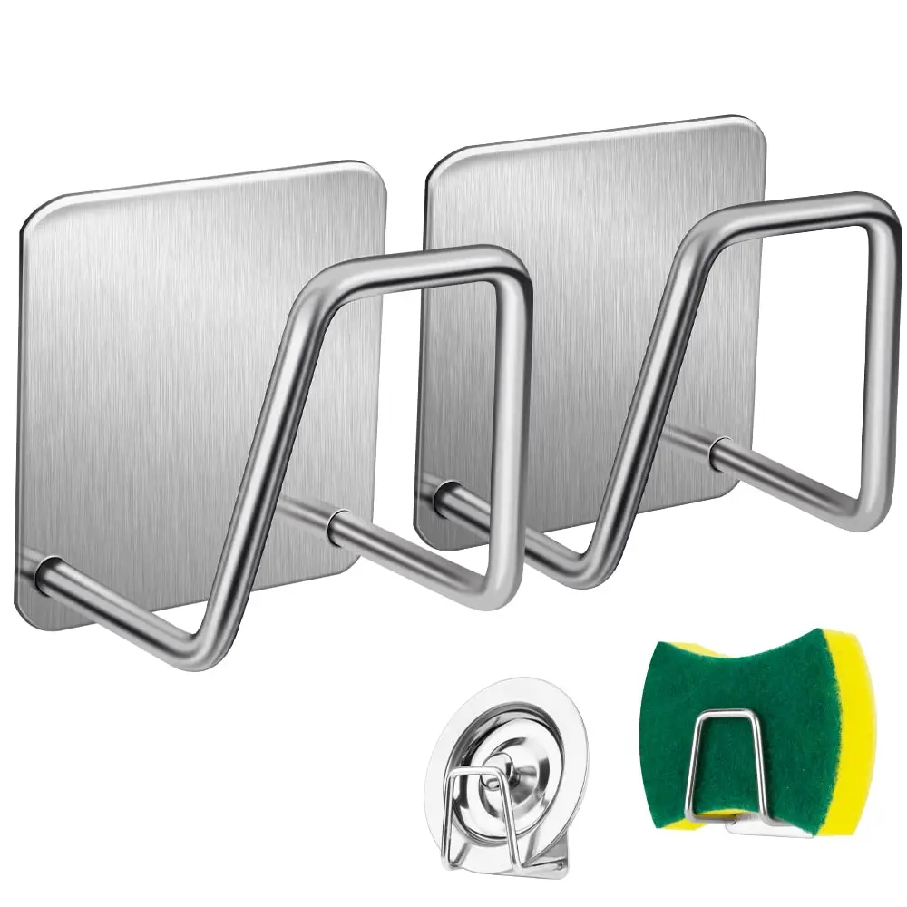 304Stainless Steel Kitchen Sink Shelf, esponjas de armazenamento, dreno adesivo, estante de secagem, ganchos de parede, acessórios do organizador