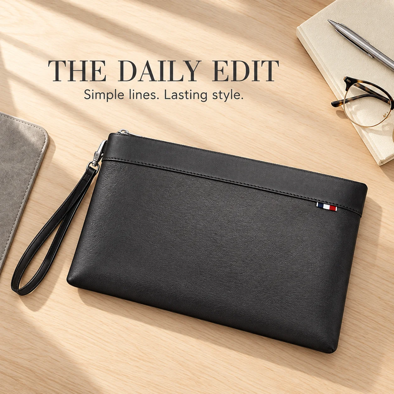 Men's Genuine Leather Clutch Bag Large Capacity Envelope Handbag for Business and Casual Use