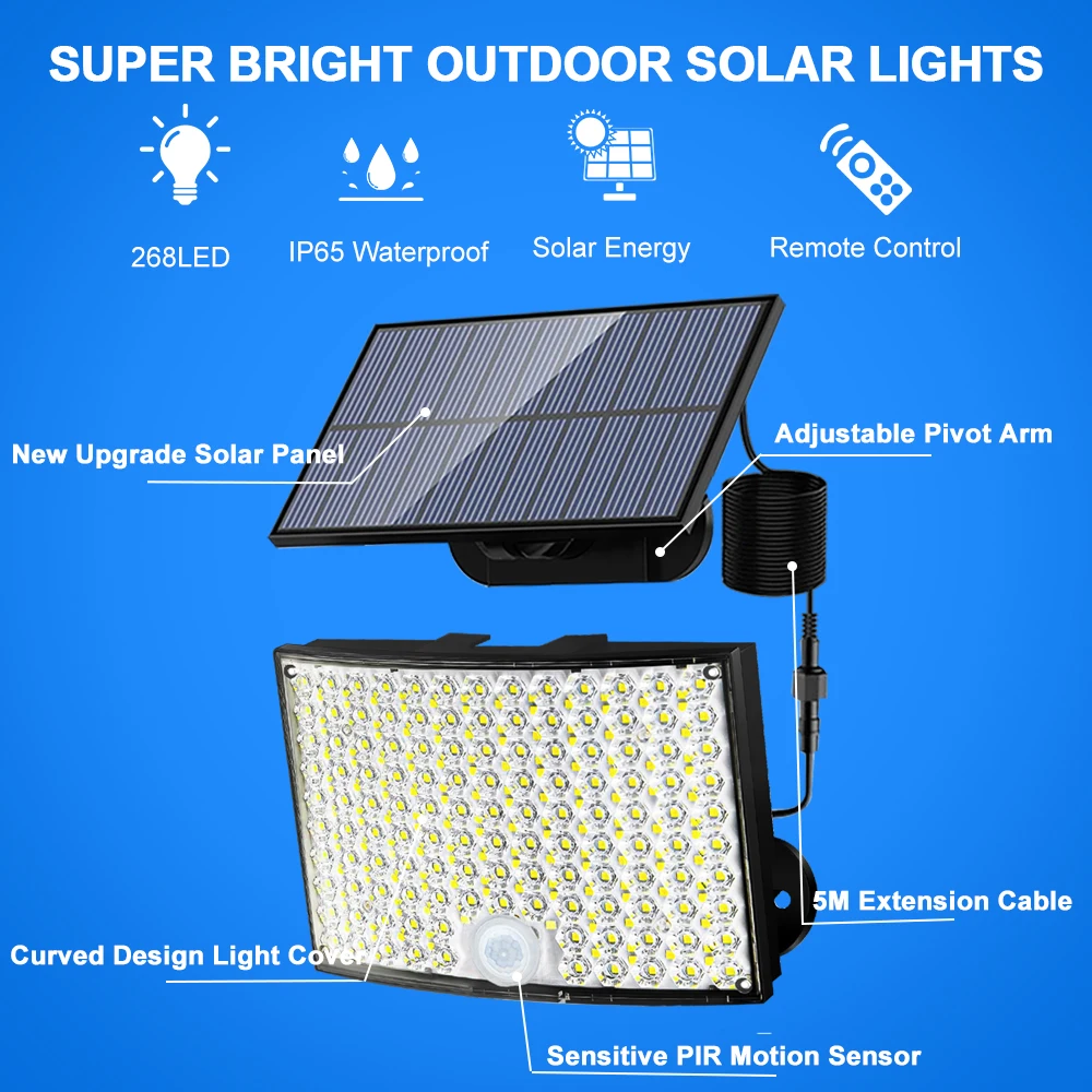 Solar Lights Outdoor Waterproof 106/234LED Solar Motion Sensor Flood Light 3 Lighting Modes Solar Security Light Garage Fence