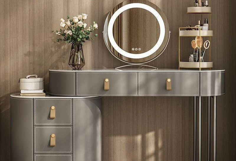 High luxury Italian minimalist makeup table, pine dresser 6mm thick rock slab countertop