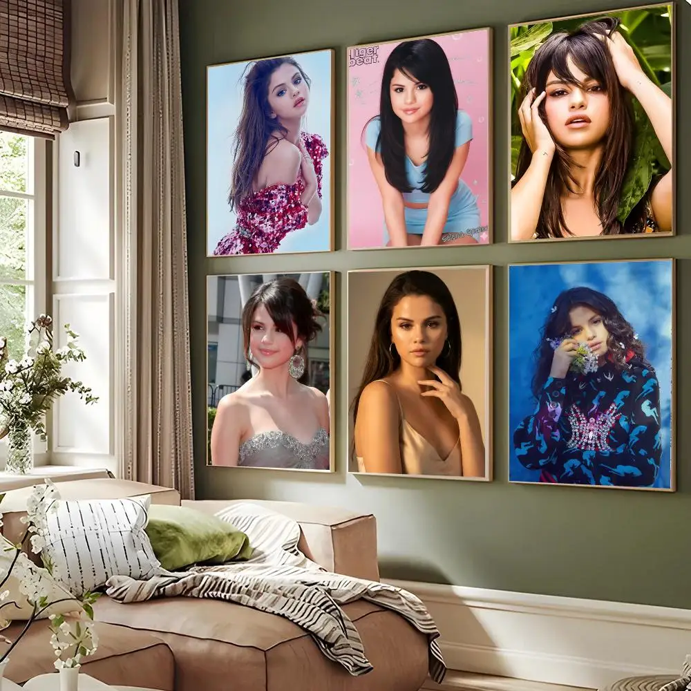 Selena Gomez Singer Pop Portrait Poster Waterproof Sticky Wall Art Print For Bedroom Living Room Hallway Bar Home Decor