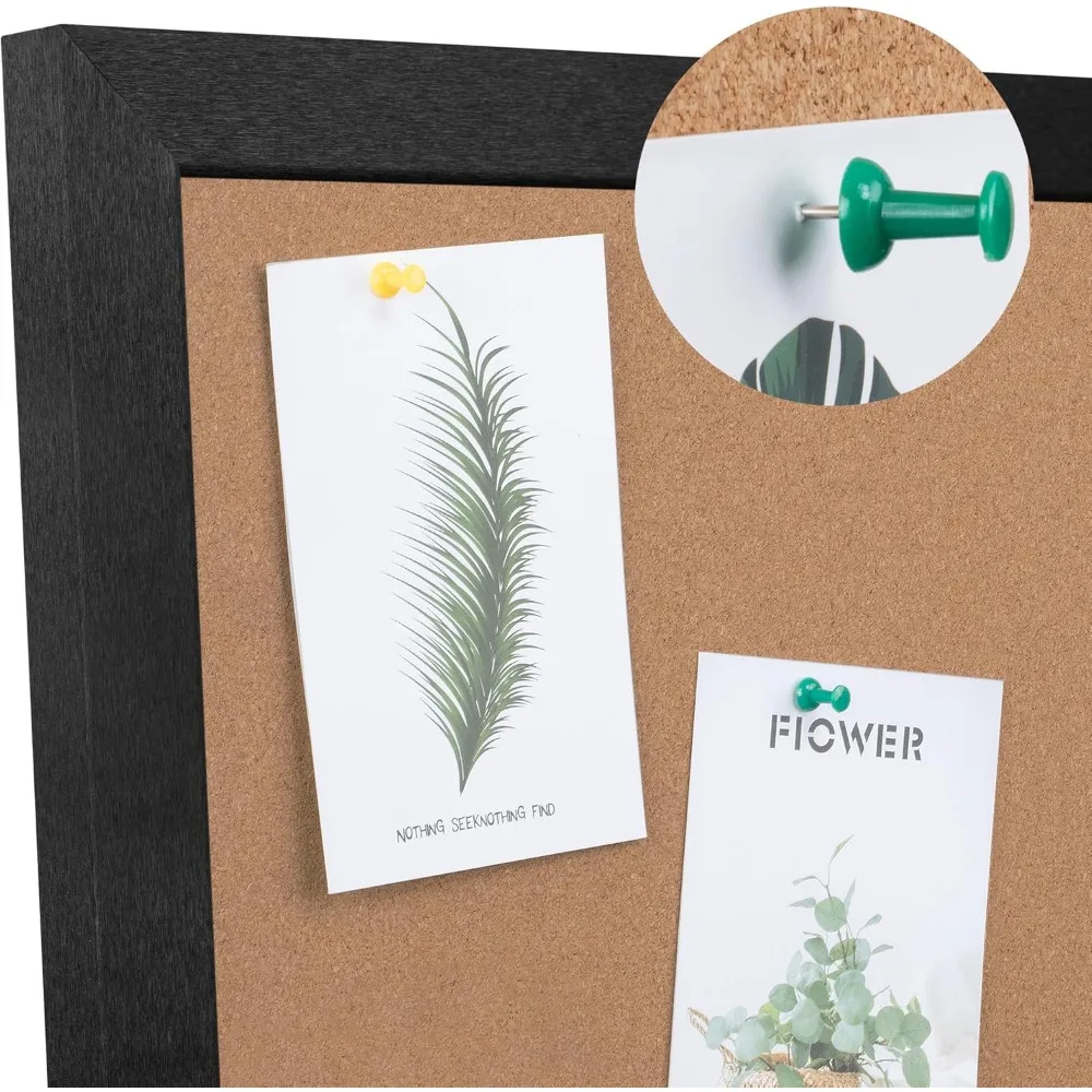 Cork Board Bulletin Board, Black Wood Framed Corkboard, Foldable Office Board for Wall Decor, Large Wall Mounted