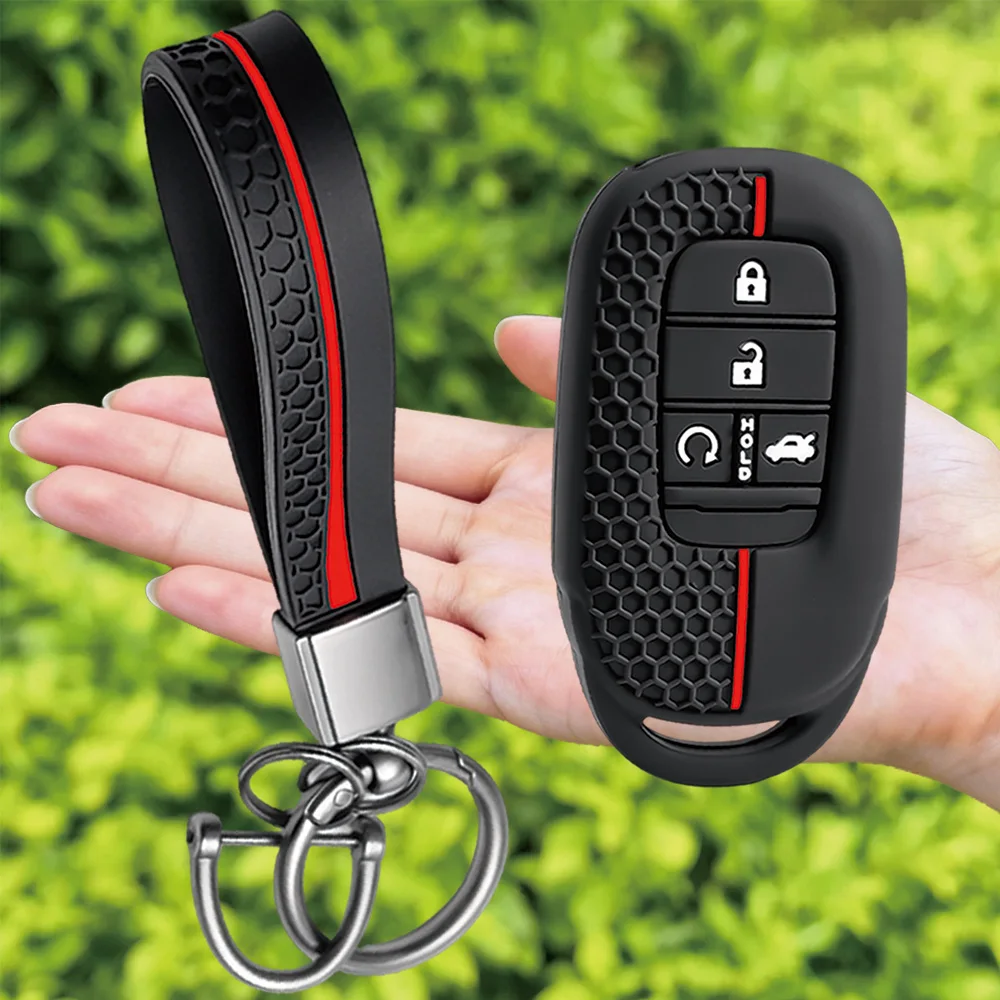 For Honda Accord Civic CR-V HR-V Pilot Passport Odyssey Ridgeline silicone car key fob cover with wrist strap and key ring