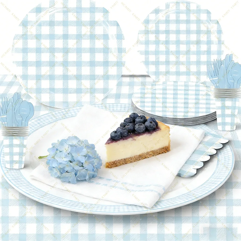 Décorations de fête d'anniversaire sur le thème du bleu, ensemble de vaisselle jetable pour fête, serviettes en papier, gobelets, assiettes, nappe pour enfants, cadeaux