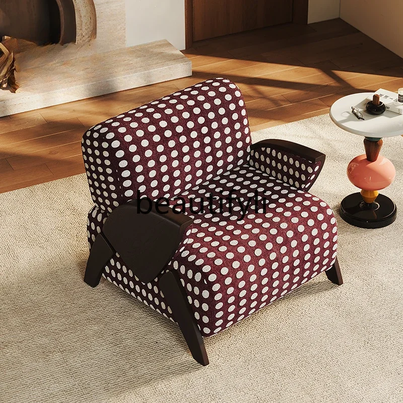 

zqqqqWabi Sandy Wind High-end Solid Wood Leisure Chair Bedroom Fabric Single Sofa Chair Living Room Ancient Style
