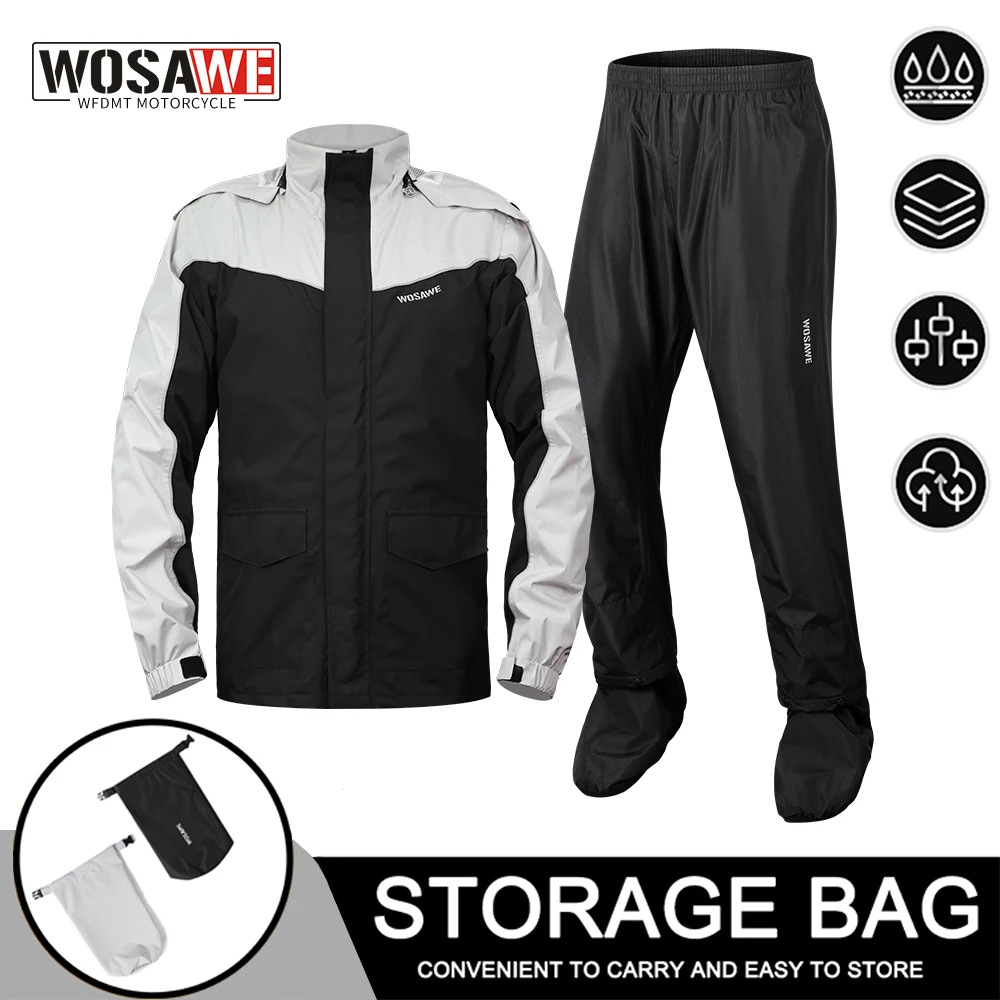

WOSAWE Motorcycle Raincoat Rainpants Full Body Rainstorm Prevention Electric Bike Takeaway Riding Split Rain Jacket Rain Pants