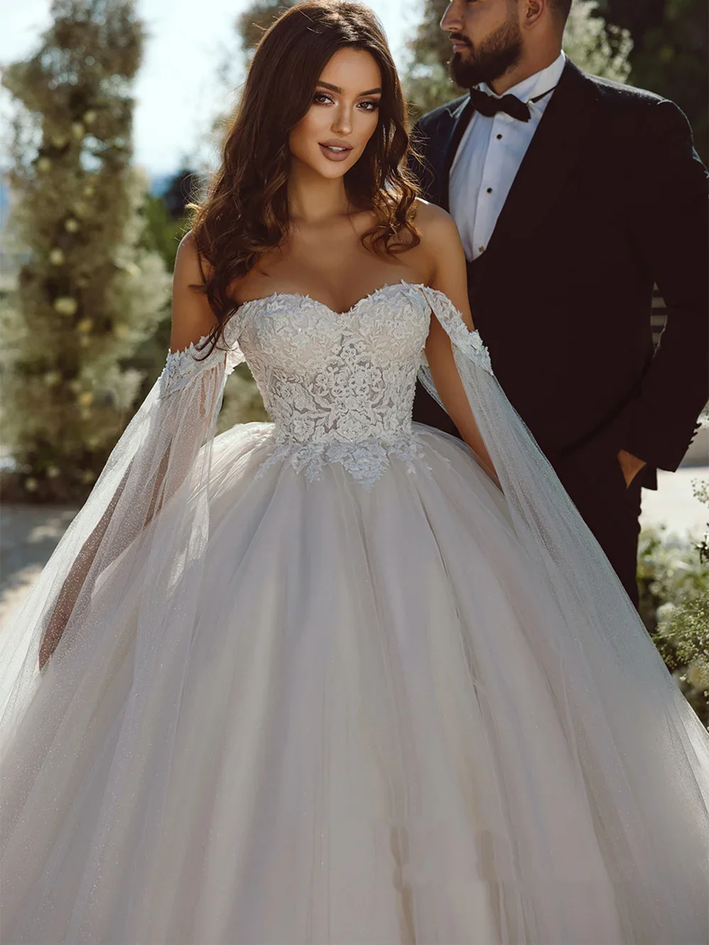 Свадебные платья принцессы по индивидуальному заказу, женское платье, милое платье с открытыми плечами, шаль, аппликация, трапециевидное платье, платье невесты Vestido De Noiva