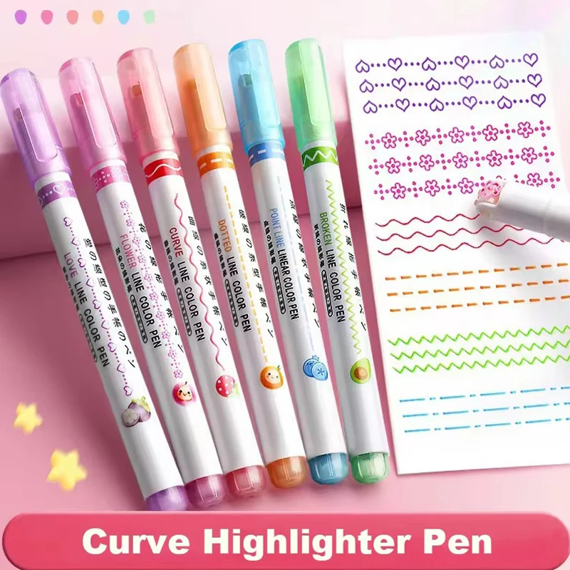 6PCS Multiple Flower Shaped Contour Pen Decorative Outline Highlighter Marking Pens Painting Stationery School Office Supply ZYF