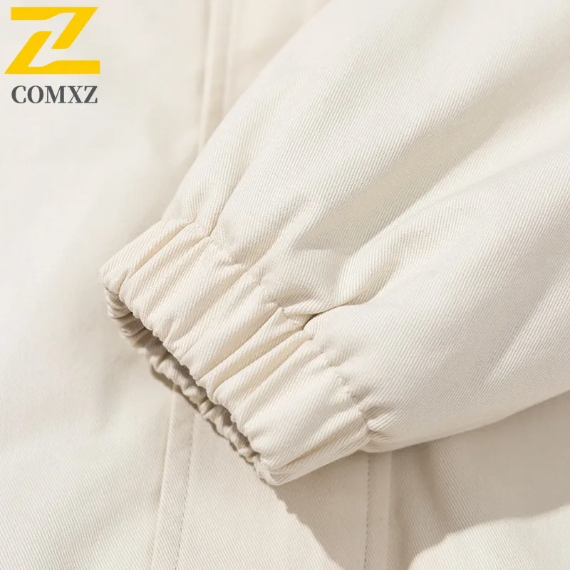 COMXZ 2025 Autumn Winter Sherpa Stand Collar Cotton Jacket Waterproof Windproof Solid Color Warm Unisex Loose Fit Fashion Coat