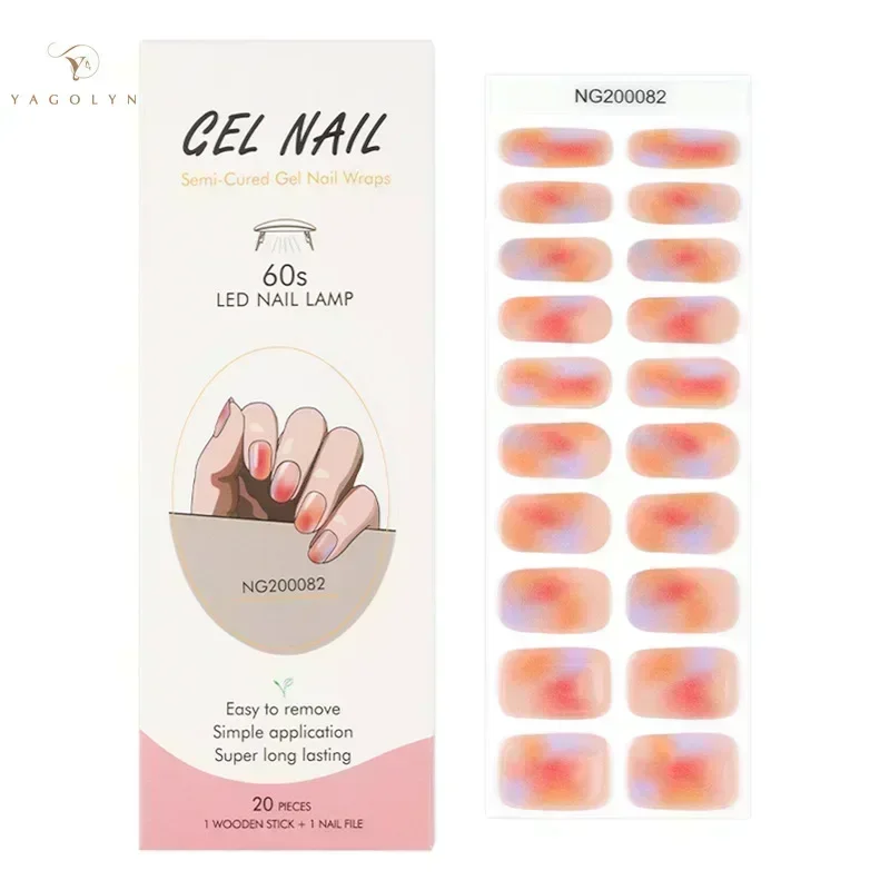 20Tips Gelei Roze Fluorescerende Uv Semi-Uitgeharde Gel Nagel Patch Parel Gradiënt Nude Lijm Slider Langdurige Nail Art Stickers