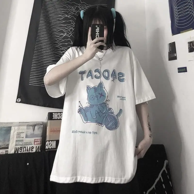 Harajuku Style Woman T-Shirt ins Style Cute Cartoon top Loose Short-Sleeved T-Shirt Kawaii Clothes