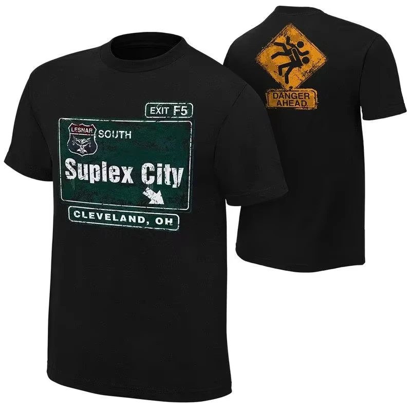 2026 New Brock Lesnar _Suplex City Cleveland_ T-Shirt Double-Sided Printing Round Neck Short Sleeved Men's T-shirt Casual Cotton