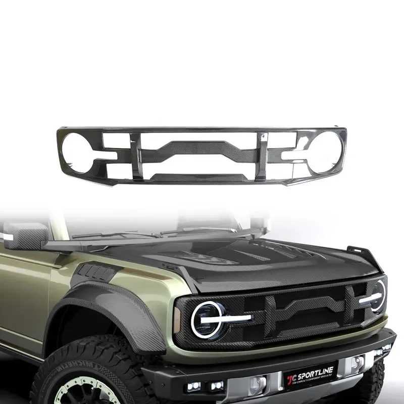 

Carbon Fiber Front Bumper Grill Bronco 2021 2022 Front Bumper Grille Factory Outlet