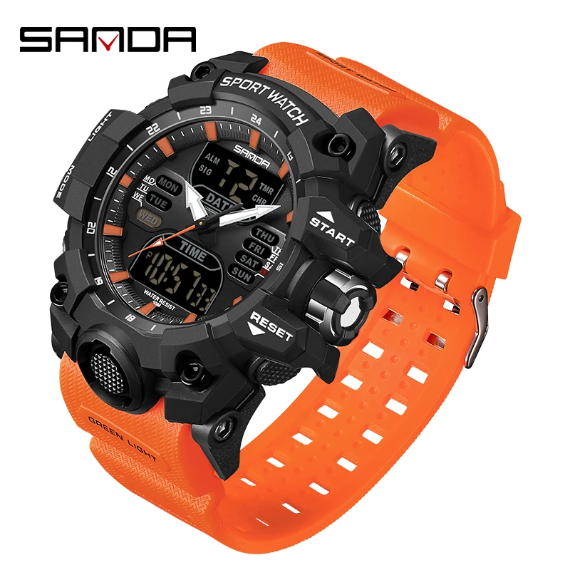 

SANDA Top Luxury Watches Men Dual Display Watch Waterproof Men's Sport Wristwatch Mens Military Army Clock Male Stopwatch 6126