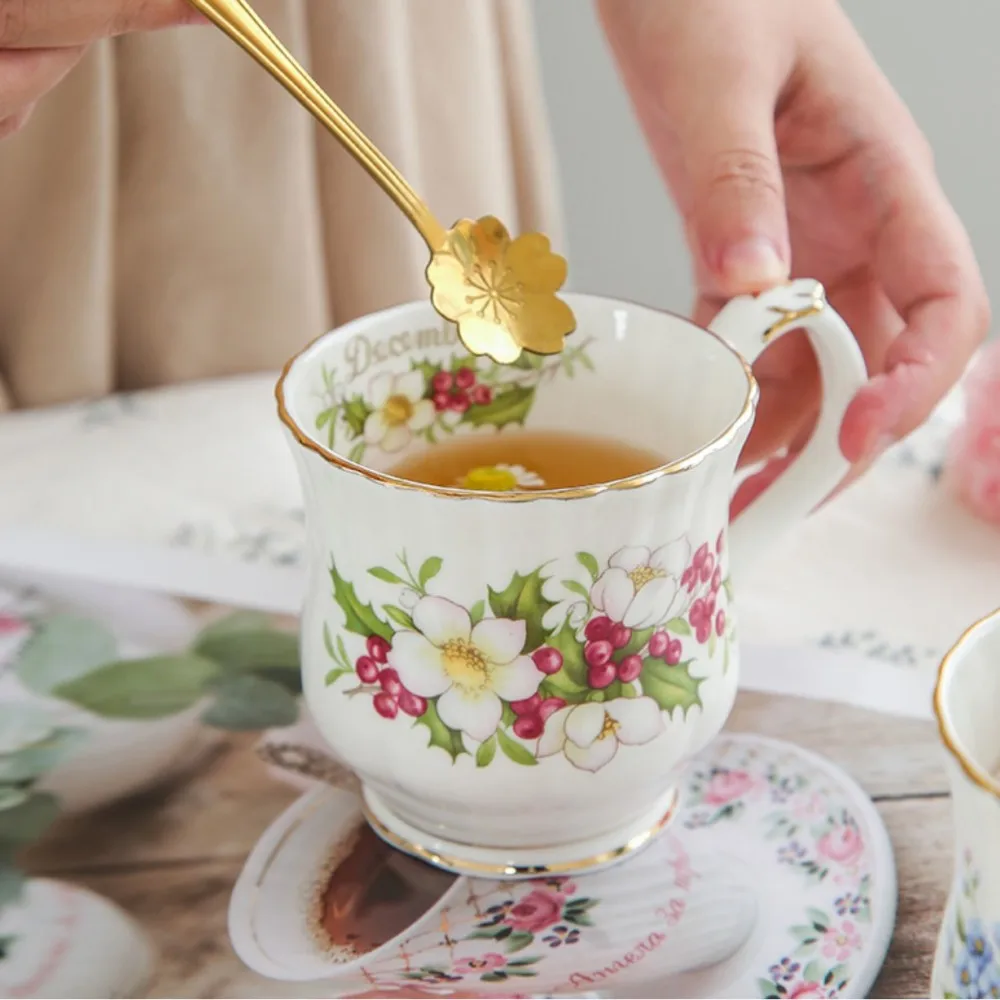 European Vintage Flower Phnom Penh Mugs with Handgrip, Tea Cup, Water, Milk, Cola Mug for Office, Home, Table Decor Drinkware