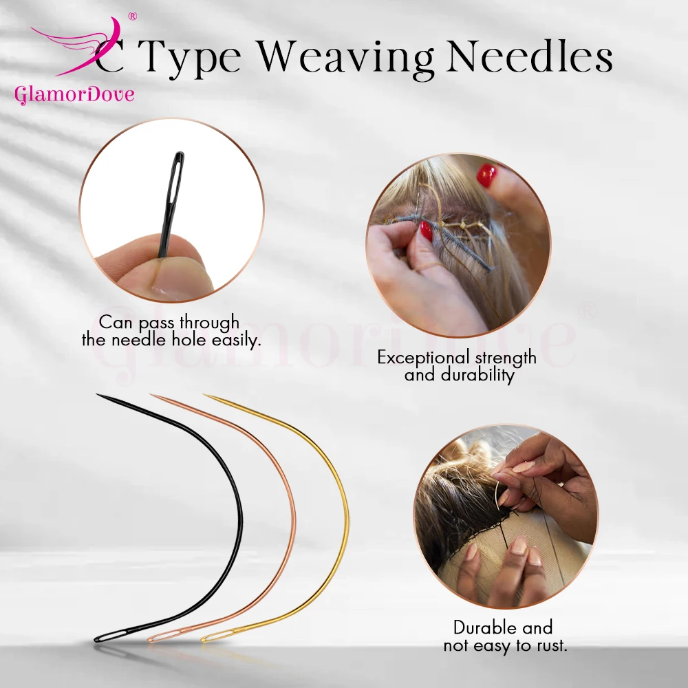 GlamorDove 10Pcs Curved Needles C Type Needles For Hair Extensions Feather Extensions Ventilating Hair Weaving Needle Tools