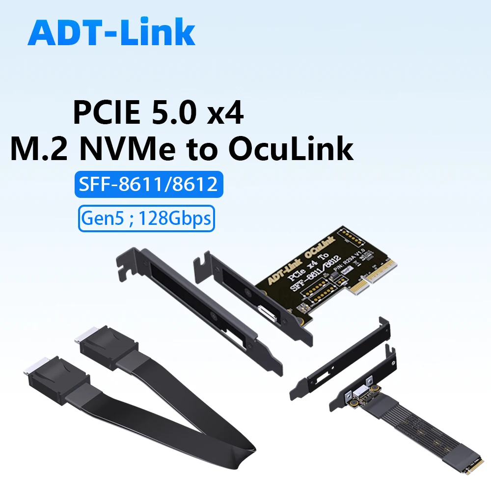 

PCIE 5.0 x4 Gen5 M.2 NVMe to SFF-8611 8612 Адаптер Riser OCuLink Видеокарта Внешний графический процессор Док-удлинитель для eGPU 128G
