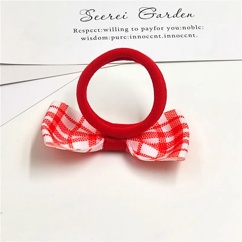 24PCS/LOT Lattice Print Cheap Bow Kids Elastic Hair Bands Elastic Small Girls Vintage Hair Accessories For Women Free Shipping