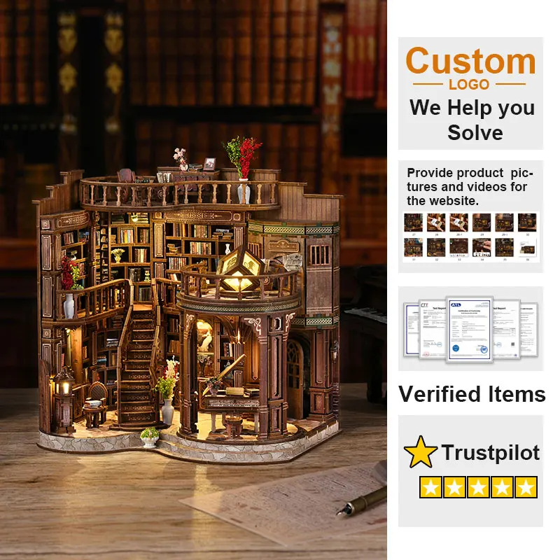 Modellino in Miniatura Fai-da-Te di Biblioteca, Angolo Lettura Urbano Moderno, Casa delle Bambole 3D in Legno