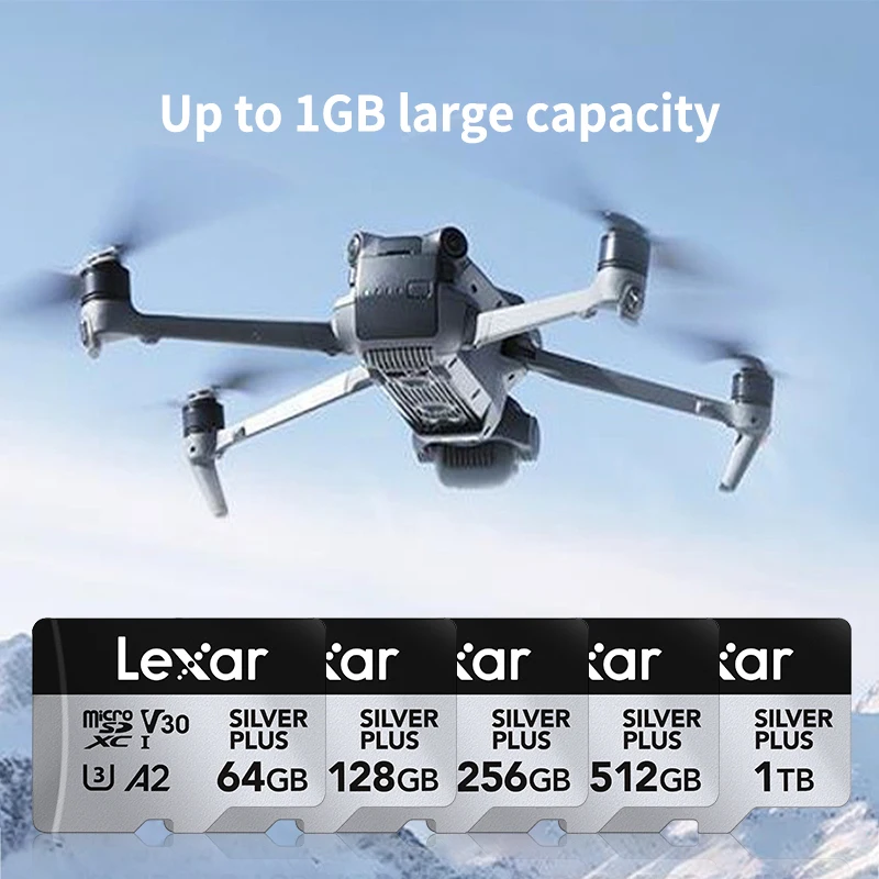 بطاقة Lexar SILVER PLUS microSDXC UHS-I V30 A2 بطاقة Micro SD 64G 128GB 256GB 512GB بطاقة الذاكرة الأصلية بحد أقصى 205Mb/s بطاقة فلاش TF