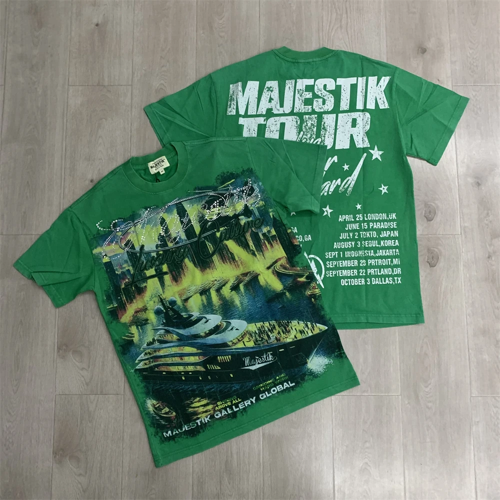 

Футболка с короткими рукавами Washed Green MAJESTIK Majestik Tour Diamond для мужчин и женщин, высококачественная футболка-топ