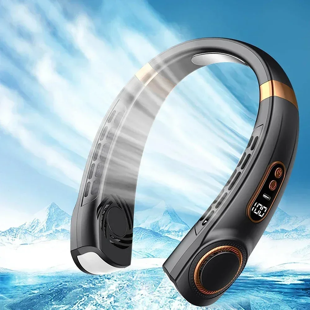 

2025 Mini Hanging Neck Fan Portable Bladeless Neck Fan Air Cooler Digital Display Rechargeable Air Conditioner Neck Ventilator