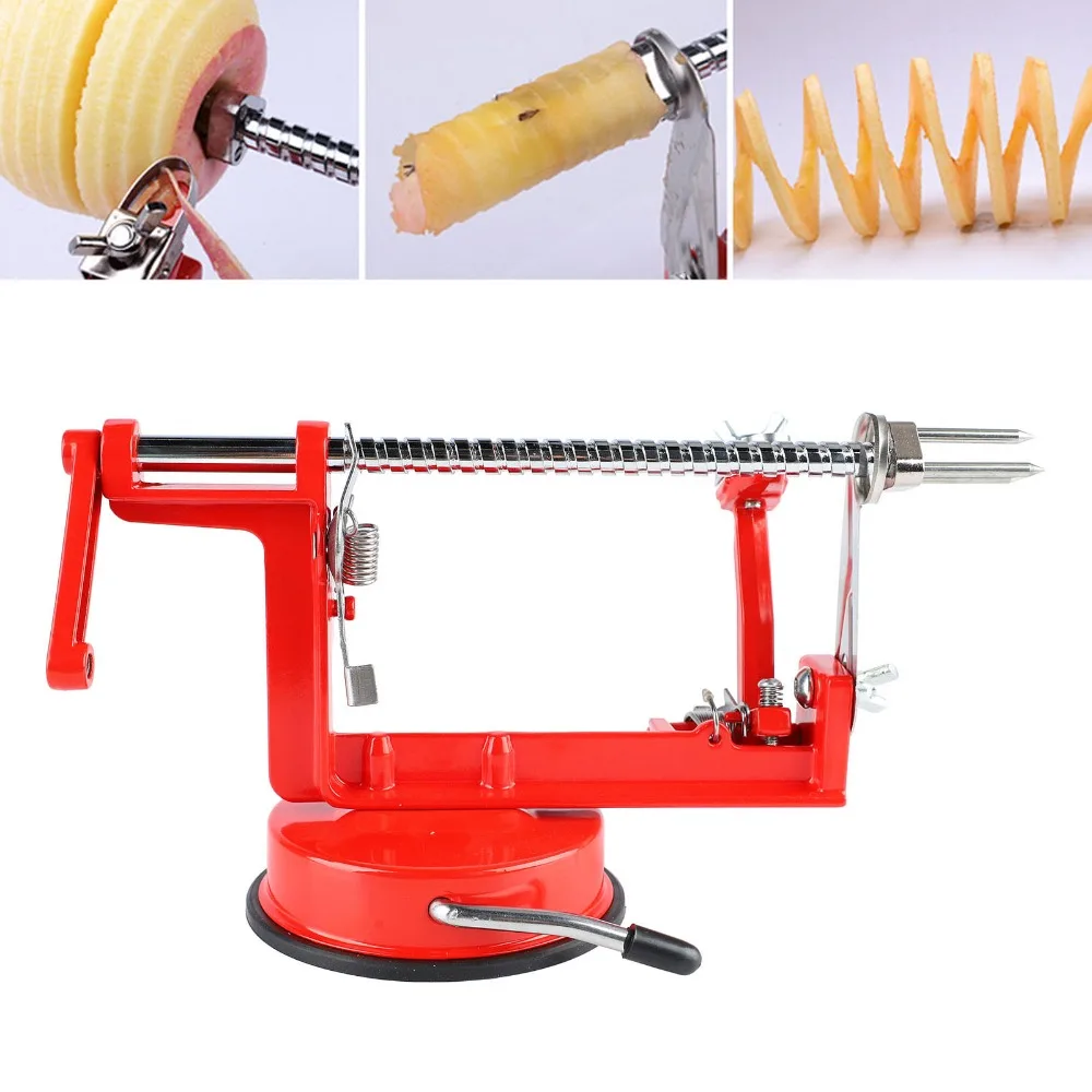 Aluminum Alloy Stainless Steel Apple Peeler Red Suction Base Potato Peeler Hand Crank Convenient Apple Peeler Slicer Time-Saving