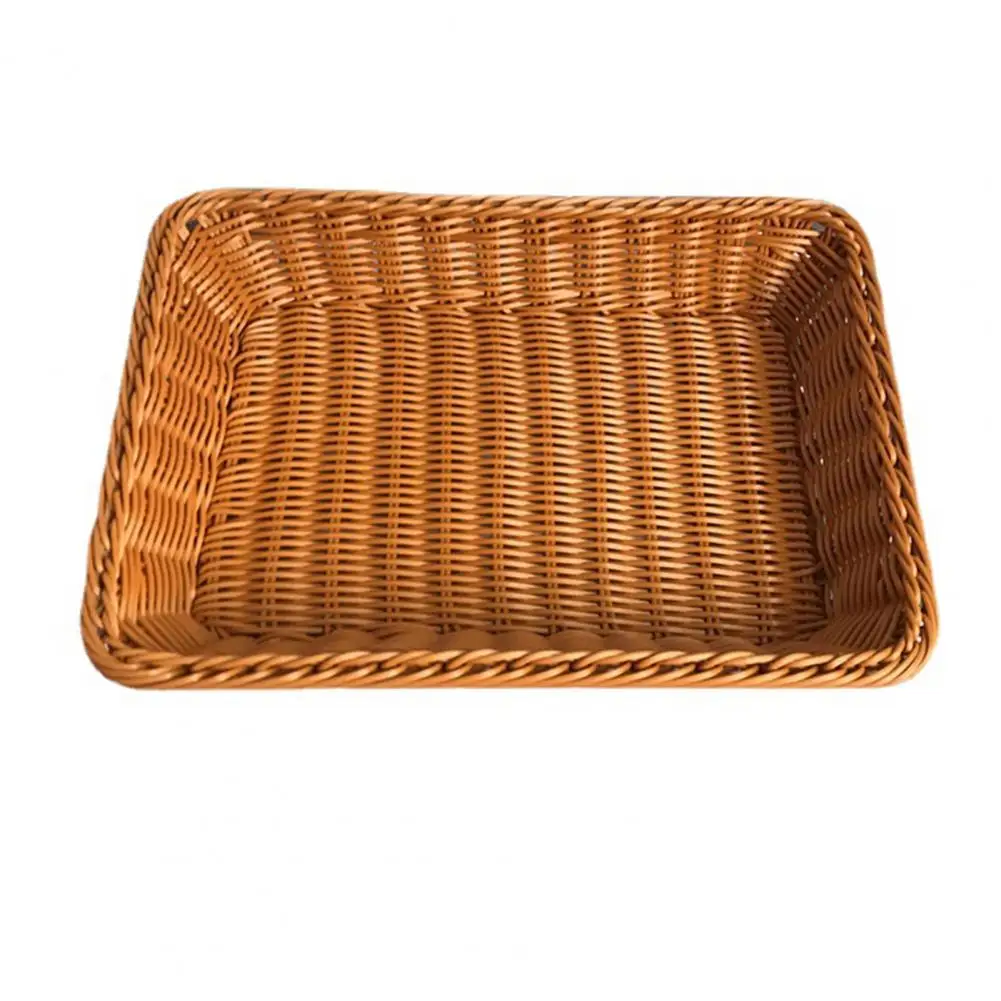 Rattan Wicker Basket Durable Counter Tabletop Rectangular Woven Tray Reusable Rattan Serving Tray