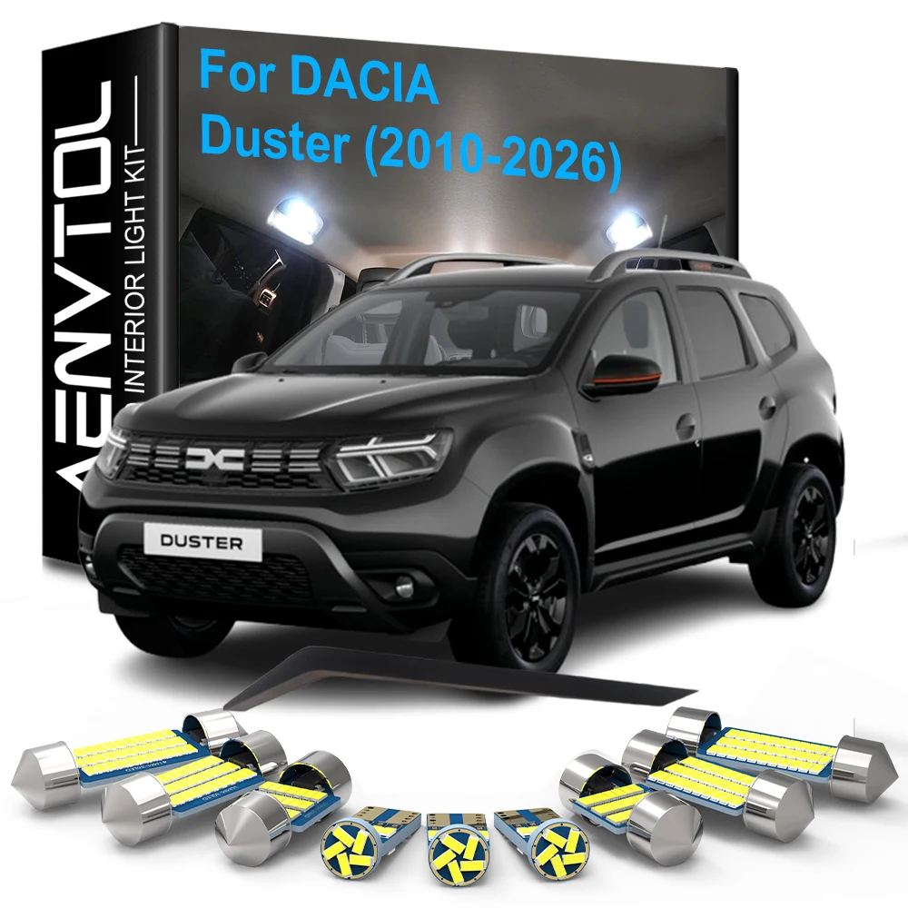 11pcs LED Interior Light Canbus For Dacia Duster 1 2 3 MK1 MK2 MK3 2010-2026 Car Dome Reading Trunk Glove Box License Plate Lamp