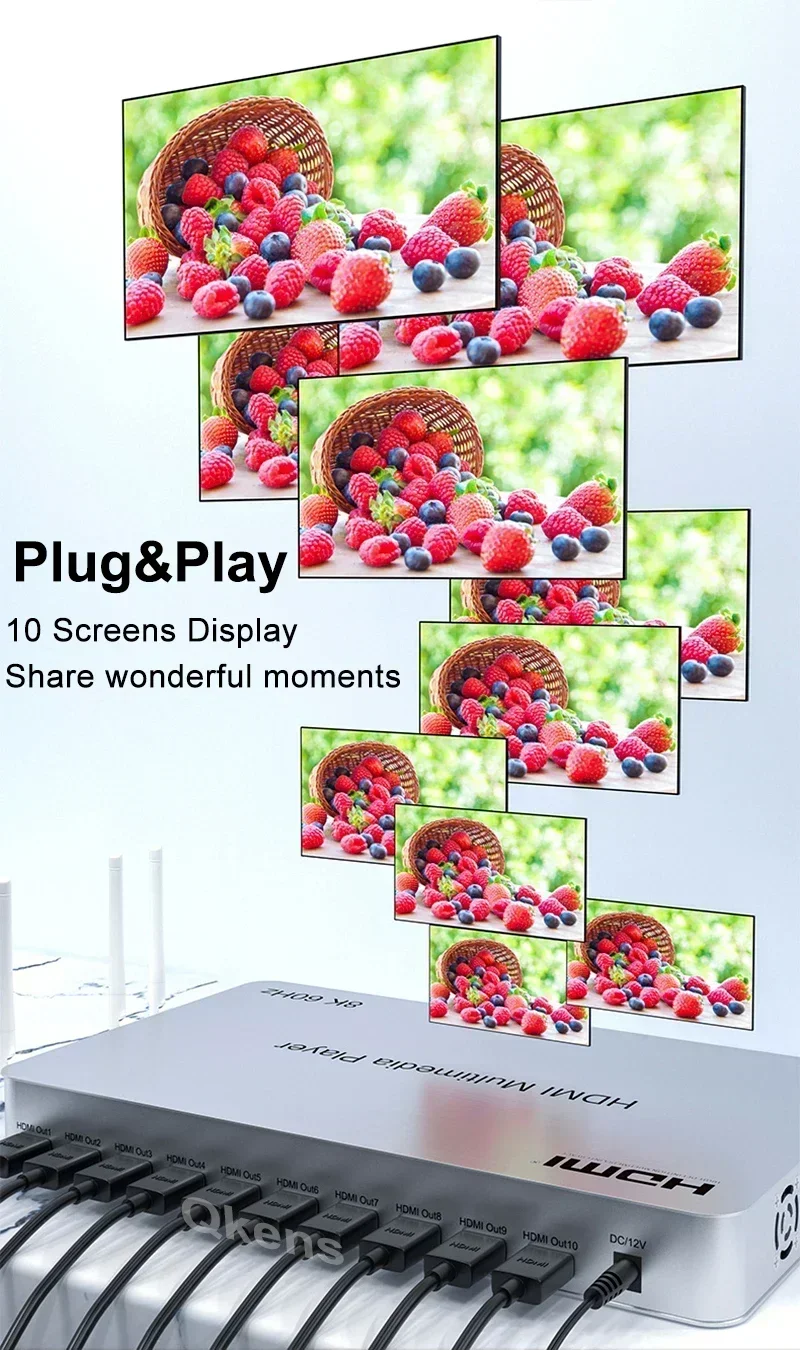 8K 60Hz 10 Port HDMI Multi-Media Player USB 3.0 KVM U Flash Disk Video Player HDR10 3D 48Gbps H.265 Andriod 10.0 2K 4K Wifi DLNA