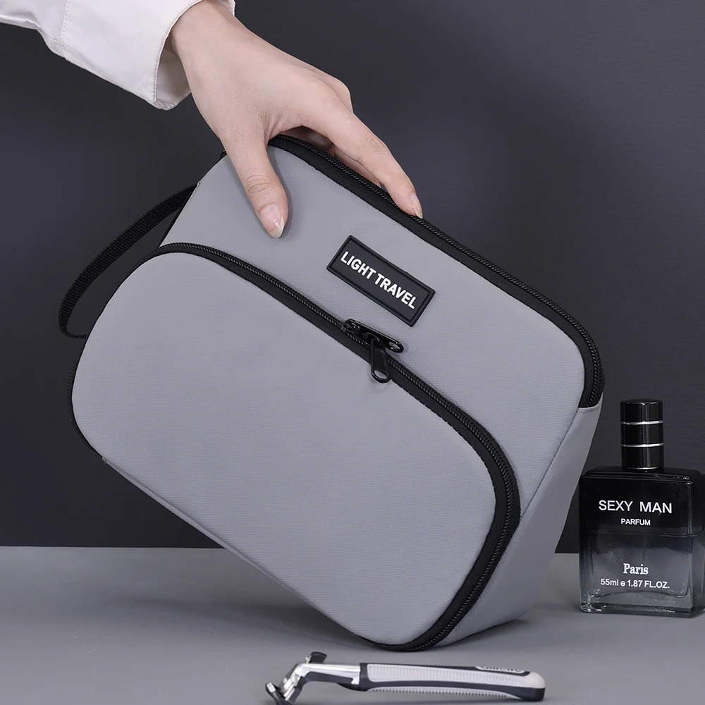 大容量メンズトラベルメイクアップバッグ二層ドライウェット分離ハンドヘルドトイレタリーバッグ防水化粧品収納袋