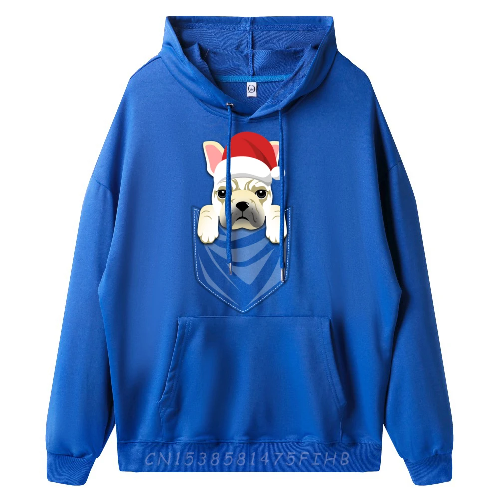 Pocket Graphic Cream French Bulldog Christmas Dog Graphic Pullover Hoodies Polyester Men's Clothing Pullover Hoodies Character