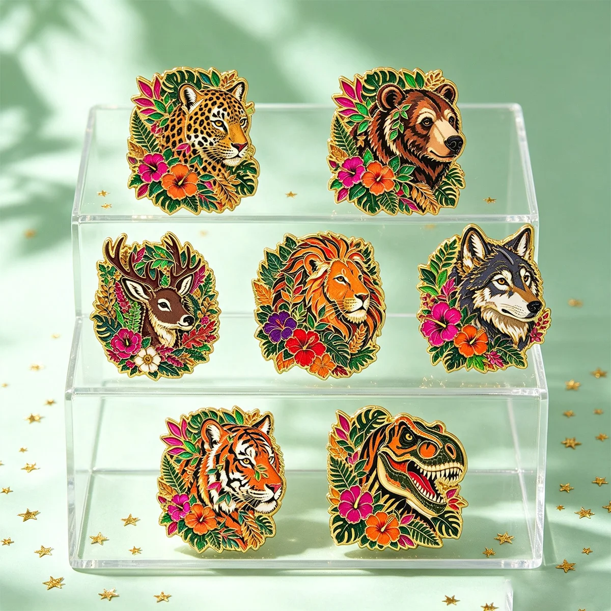 8pcs Jungle Wild Animal Enamel Pin Set Cool Tiger Dinosaur Brooches Woman Men Backpack Accessories Bags Badge Lapel Jewelry Gift view 2