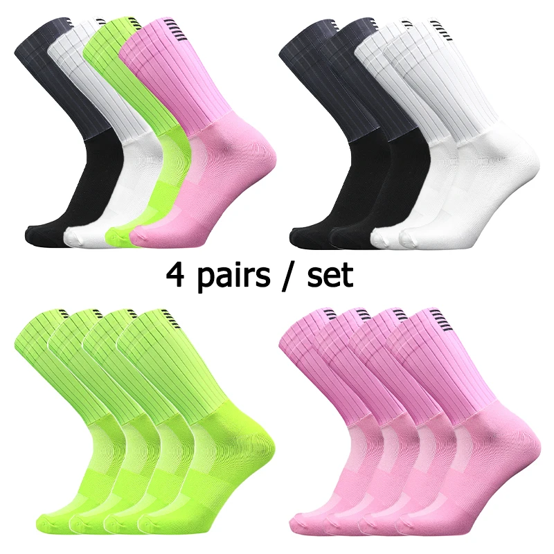 

4 пары/компл. велосипедные носки, нескользящие бесшовные силиконовые дышащие носки для бега, спортивные шоссейные велосипедные носки