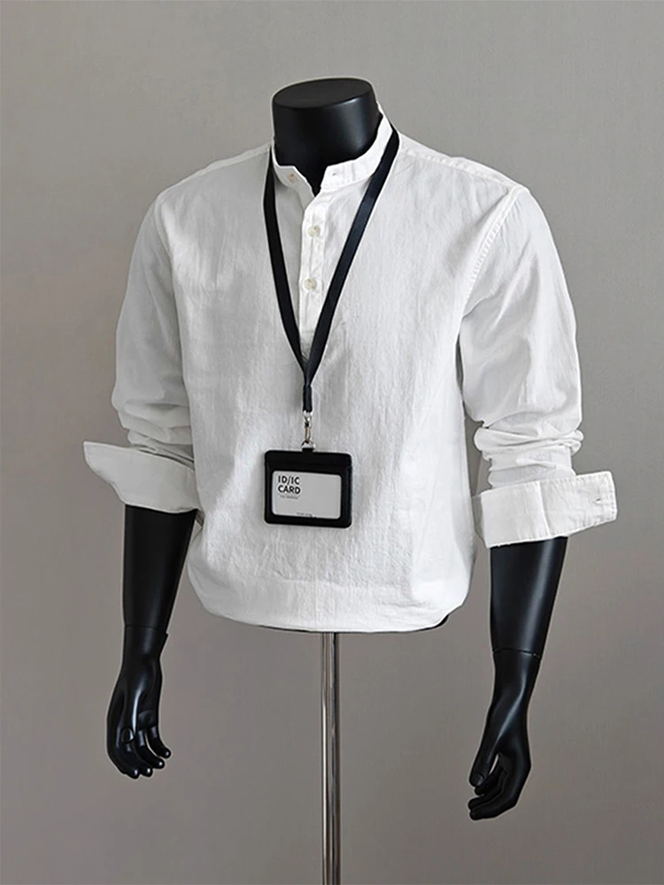 

Pure Cotton irt Men's Autumn Retro Sle Long Sve White Dr irt Outerwear Stand Fit Youth ular Daily Wear