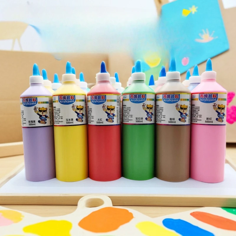 500ml Large Bottle Acrylic Paint Kids DIY Graffiti Pigment for Plaster Doll Coloring Children Hand Painting Art Supplies