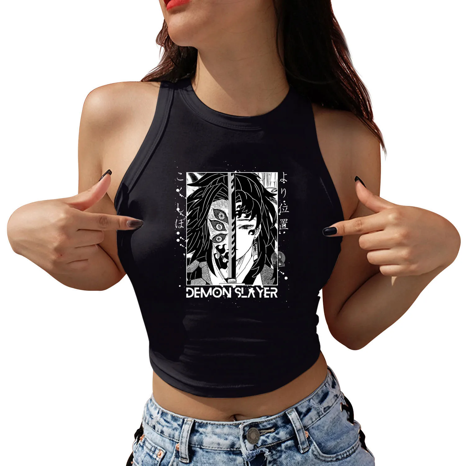 Damon Slayer Kimetsu No Yaiba Print Women Y2K Crop Top Sleeveless Shirts Girls Sexy Tops Streetwaer Clothes Fashion Tank Tops