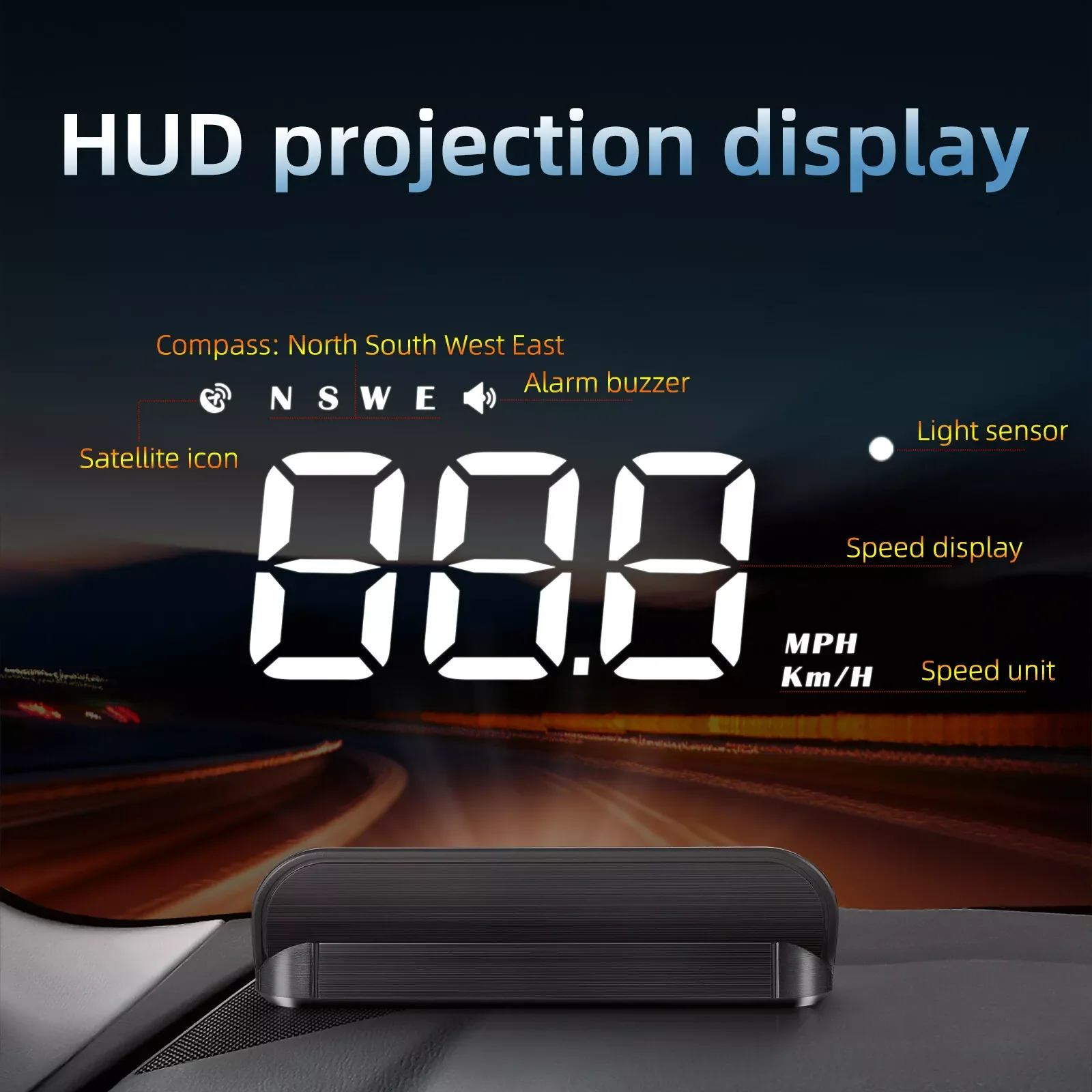 M1 HUD Car Head-Up Display GPS Speedometer With Compass Speed And Direction Display Overspeed Alarm And Fatigue Driving Reminder