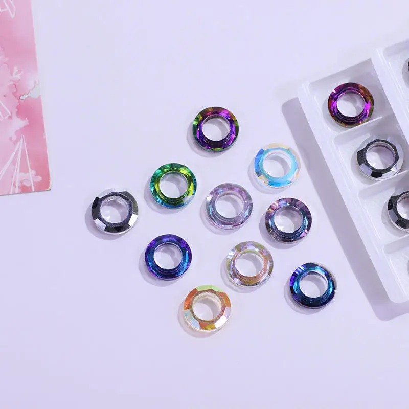 5PCS/Bag 14mm Colorful Hoops Round Angel Cosmic Ring Glass Crystal Sun Catcher Pendant For Jewelry Earrings Bracelet Accessories