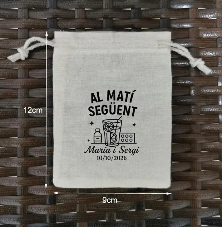 30 Units 9x12cm Natural Cotton Bags Drawstring Gift Pouches Screen Printed With Black Logo Customised Logo