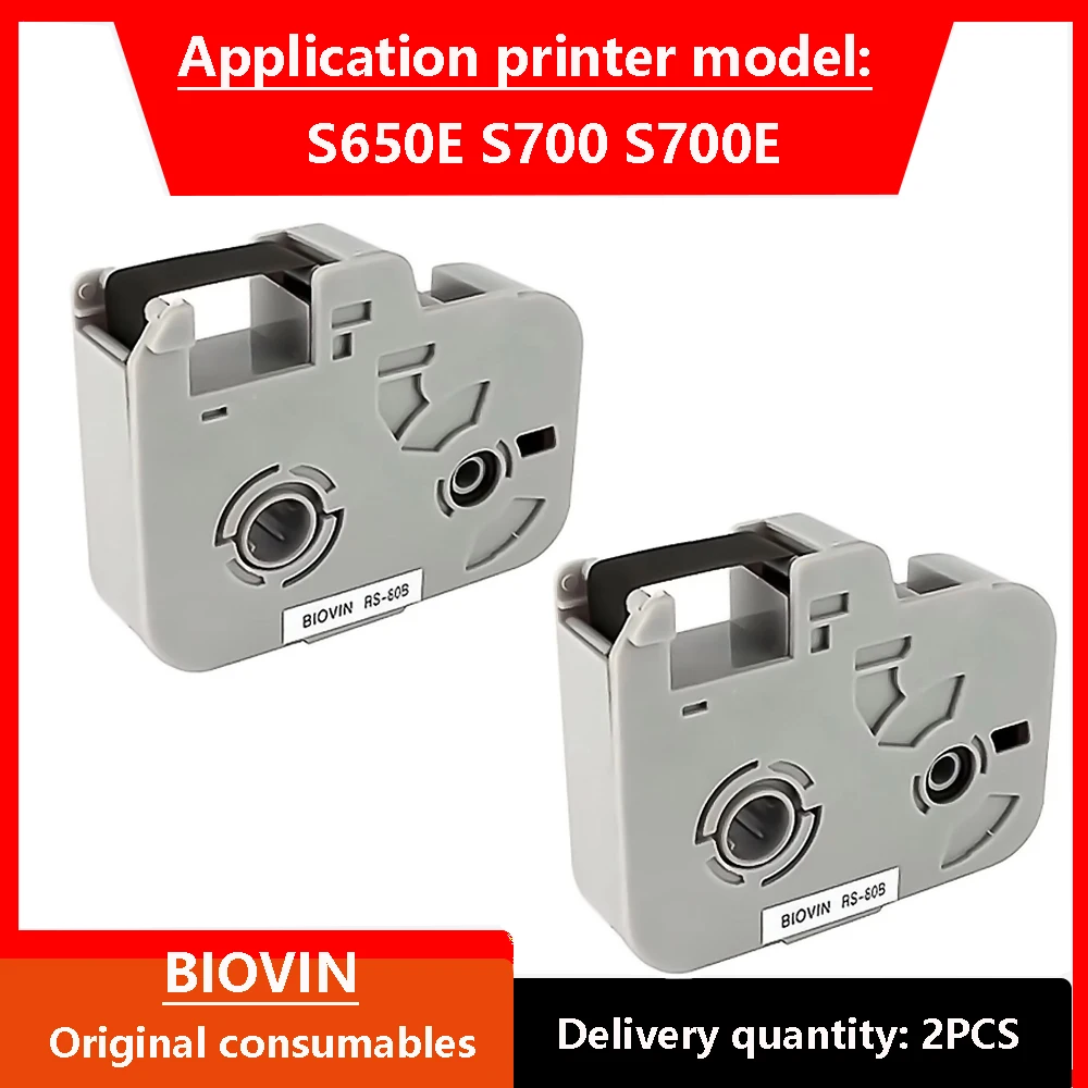 BIOVIN Ink Ribbon RS-80B/R/W 2PCS Black Red White Ink Cartridge for Wire Marker ID Printer PLUS S650 S710E S680 Typewriter