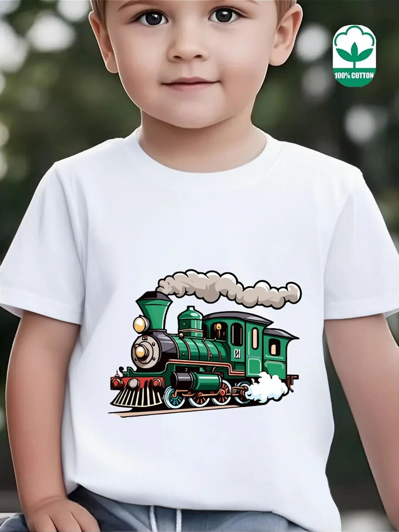 Green Vintage Steam Train Cartoon Graphic Family Matching T Shirt Boys Girls Short Sleeve Summer Crew Neck Casual Tops