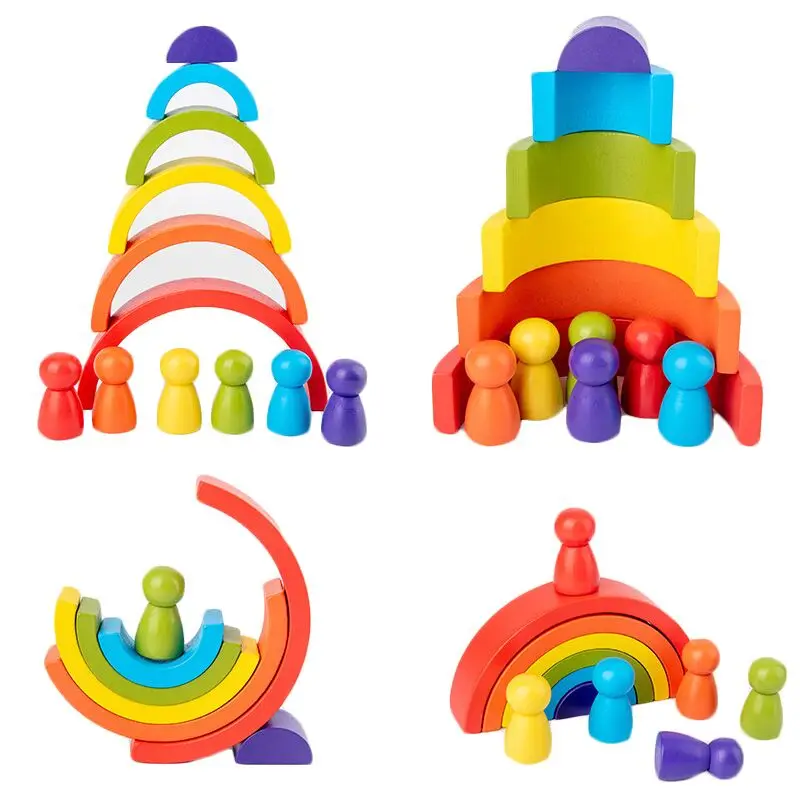 Rainbow Stacking Tower Wooden Teaching Count Stack Montrssory Toy Preschool Play Little Boy 2 Two Year Toddler Montesori Stacker