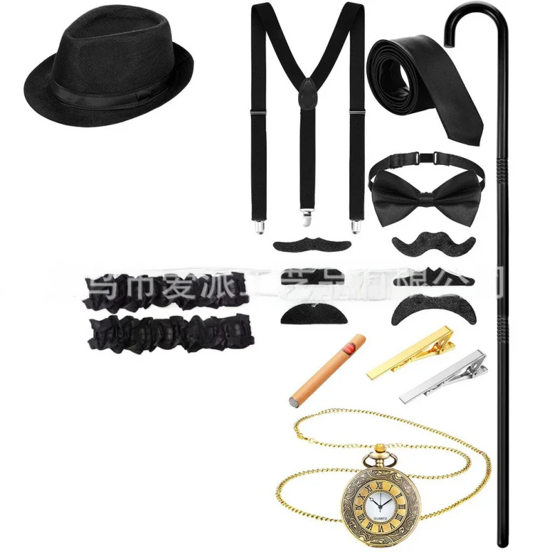 -Border Men's Top Hat Tie Cigar Pocket Watch Crutches Combination Men's Dance Theme Party Topper Suit