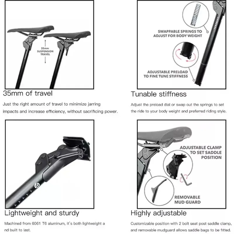 Suspension seat bars for damping road, gravel, bicycle seat bars for hybrid vehicles