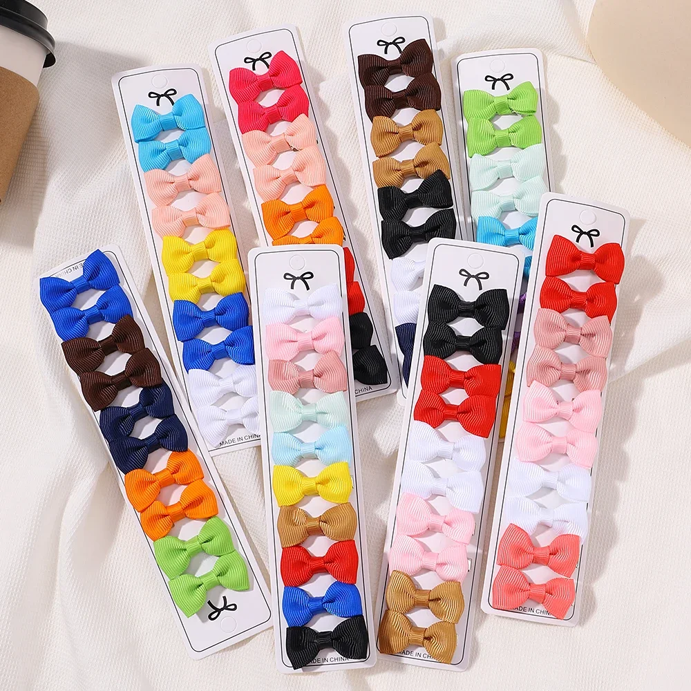 10pcs/set Small Bowknot Hairclips for Girl Candy Color Children's Bow Hairgripe Baby Fragmented Hair Clip Cute No Harm To Hair