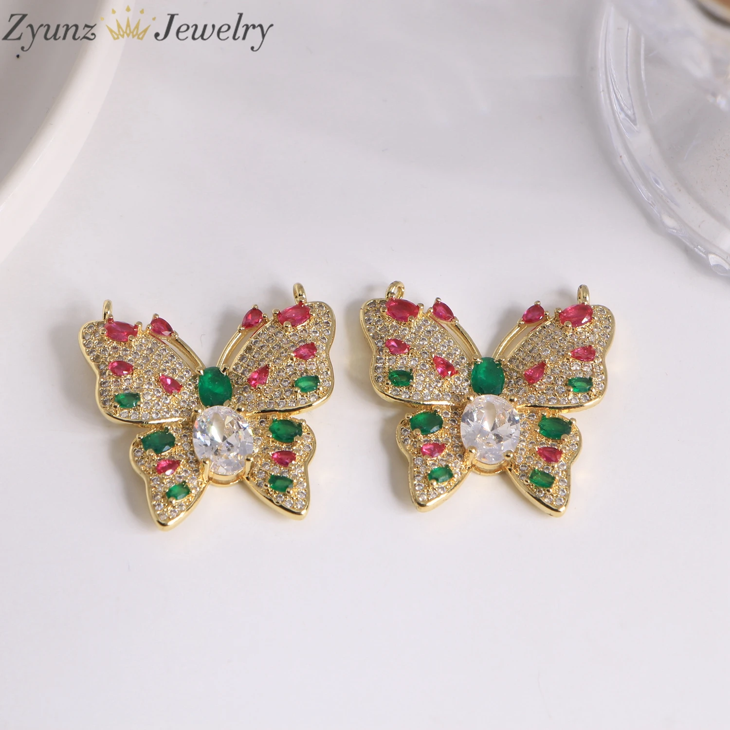 

5PCS, 18K Gold Plated Rainbow Butterfly Insect Pendant Zircon Butterfly Charm DIY Necklace Jewelry